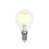 Лампа светодиодная диммируемая. LED-G45-5W/WW/E14/CL/DIM GLA01TR Форма "шар", прозрачная. Серия Air. Теплый белый свет (3000K). Uniel