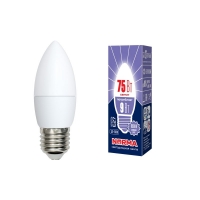 Лампа светодиодная. LED-C37-9W/DW/E27/FR/NR Форма "свеча", матовая. Серия Norma. Дневной белый свет (6500K). Volpe