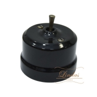 Ретро проходной выключатель тумблерный Lindas одноклавишный (проходной), цвет Чёрный/бронза