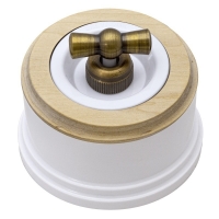 Выключатель 4-х позиционный для наружного монтажа оконечный (Двухклавишный)пластик белый/дуб некрашеный/круг