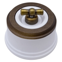 Выключатель 2-х позиционный для наружного монтажа проходной пластик белый/дуб коричневый/круг