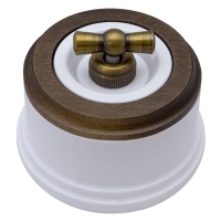 Выключатель 4-х позиционный для наружного монтажа оконечный (Двухклавишный)пластик белый/дуб коричневый/круг