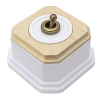 Выключатель тумблерный 2-х позиционный для наружного монтажа проходной белый/дуб некрашеный/фигурный