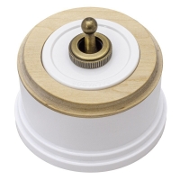 Выключатель тумблерный 2-х позиционный для наружного монтажа проходной белый/дуб некрашеный/круг