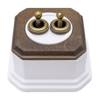 Выключатель тумблерный 4-х позиционный для наружного монтажа проходной белый/дуб коричневый/фигурный