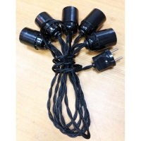 Ретро гирлянда 5 патрон, без ламп Эдисона, 1,5 метра+1 метр шнур с вилкой