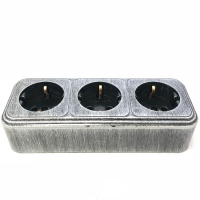Лофт розетка пластик о/у, з/к, 3-местная, 16А, патина черный под серебро (Antique Silver)