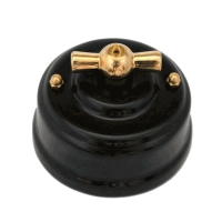 Выключатель поворотный двухклавишный, цвет nero (черный), ручка золото